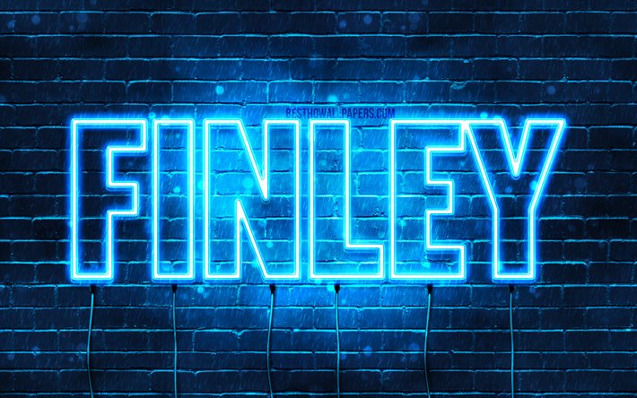 Finley, 4k, tapeter med namn, &#246;vergripande text, Finley namn, bl&#229;tt neonljus, bild med Finley namn