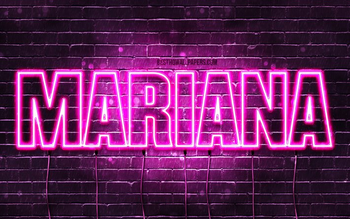 Mariana, 4k, wallpapers with names, female names, Mariana name, purple neon lights, horizontal text, picture with Mariana name