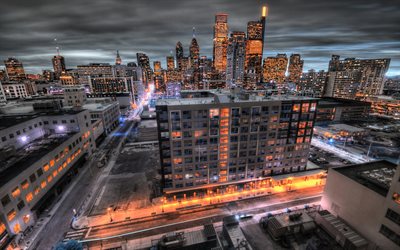 Philadelphia, illalla, kaupunkikuva, pilvenpiirt&#228;ji&#228;, moderneja rakennuksia, Pennsylvania, USA