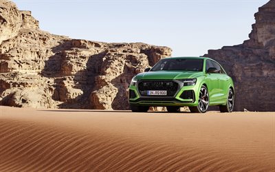 Audi RS Q8, 2020, SUV, front view, exterior, new gray, green SUV, new green Q8, German cars, Audi