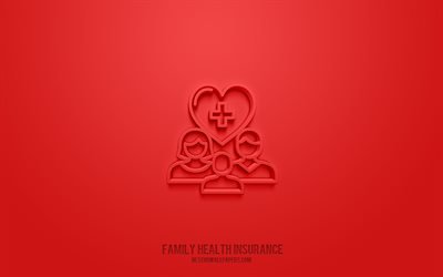 Family Health Insurance 3d icon, white background, 3d symbols, Family Health Insurance, Insurance icons, 3d icons, Family Health Insurance sign, Insurance 3d icons