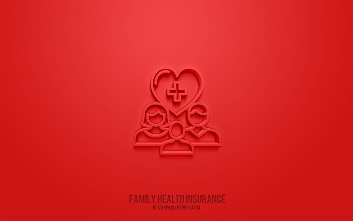 家族健康保険の3Dアイコン, 白背景, 3Dシンボル, 家族健康保険, 保険アイコン, 3D图标, 家族健康保険のサイン, 保険の3Dアイコン