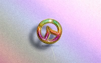 4K, Overwatch logo, colorful realistic balloons, colorful backgrounds, Overwatch 3D logo, creative, Overwatch
