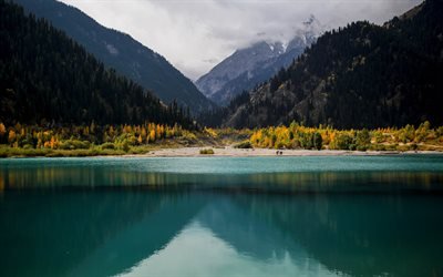 mountain lake, forest, autumn, mountain landscape, emerald lake, mountains