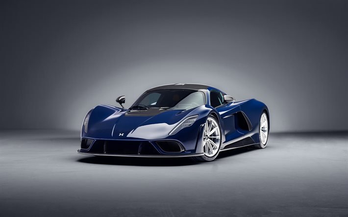 Hennessey Venom F5, 2021, 4k, vista frontale, esterno, coup&#233; sportiva blu, supercar, Hennessey