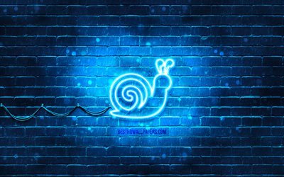 Snail neon icon, 4k, blue background, neon symbols, Snail, creative, neon icons, Snail sign, animals signs, Snail icon, animals icons