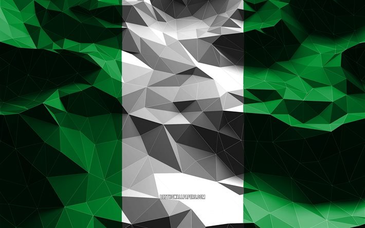 4k, nigerianische flagge, niedrige polykunst, afrikanische l&#228;nder, nationale symbole, flagge von nigeria, 3d-flaggen, nigeria, afrika, nigeria 3d-flagge, nigeria-flagge