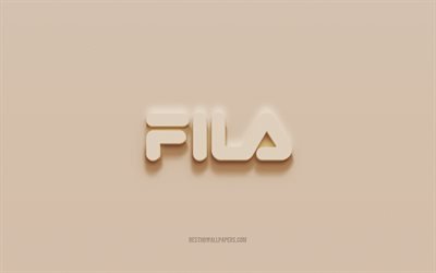 Fila logo, brown plaster background, Fila 3d logo, brands, Fila emblem, 3d art, Fila