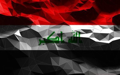 4k, Irakin lippu, matala poly-taide, Aasian maat, kansalliset symbolit, 3D-liput, Irak, Aasia, Irak 3D-lippu
