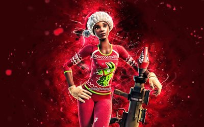 Holly Jammer, 4k, red neon lights, 2020 games, Fortnite Battle Royale, Fortnite characters, Holly Jammer Skin, Fortnite, Holly Jammer Fortnite