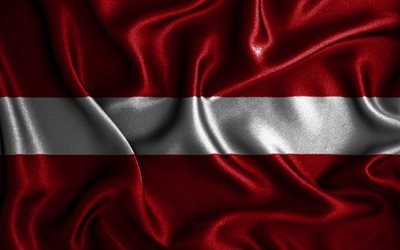 Bandiera lettone, 4K, bandiere ondulate di seta, paesi europei, simboli nazionali, bandiera della Lettonia, bandiere in tessuto, arte 3D, Lettonia, Europa, bandiera della Lettonia 3D