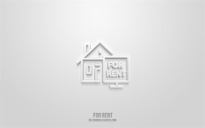 For Rent 3d icon, white background, 3d symbols, For Rent, Real estate icons, 3d icons, For Rent sign, Real estate 3d icons