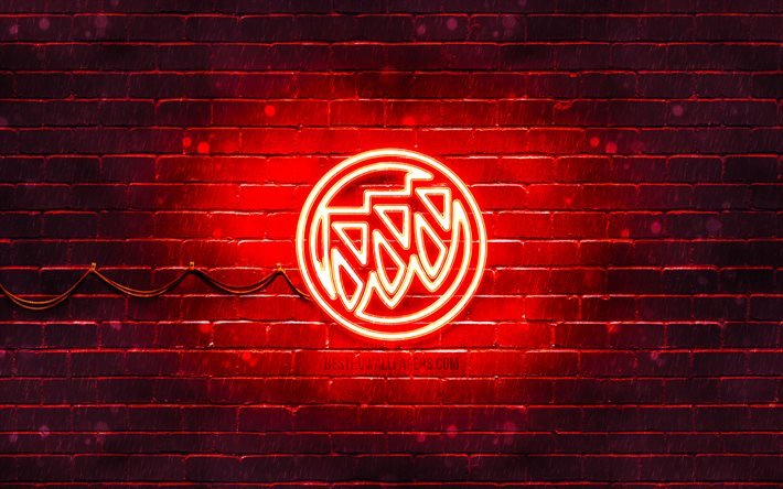 Buick red logo, 4k, red brickwall, Buick logo, cars brands, Buick neon logo, Buick