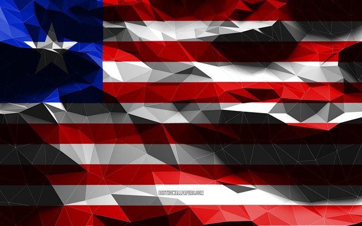 4k, Liberian flag, low poly art, African countries, national symbols, Flag of Liberia, 3D flags, Liberia, Africa, Liberia 3D flag, Liberia flag