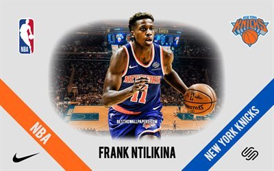 Frank Ntilikina, New York Knicks, jogador de basquete americano, NBA, retrato, EUA, basquete, Madison Square Garden, logotipo do New York Knicks