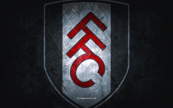Fulham FC, engelska fotbollsklubben, gr&#229; sten bakgrund, Fulham FC logotyp, grunge konst, Premier League, fotboll, England, Fulham FC emblem