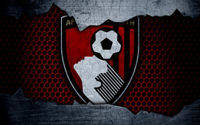 AFC Bournemouth, 4k, football, submarine, emblem, Bournemouth logo, football club, Bournemouth, UK, metal texture, grunge