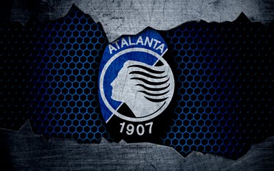 Atalanta, 4k, art, Serie A, soccer, logo, football club, Atalanta BC, metal texture