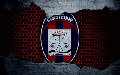 Crotone, 4k, art, Serie A, soccer, logo, football club, Crotone FC, metal texture