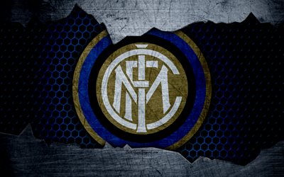 Inter Milan, 4k, art, Internazionale, Serie A, soccer, logo, football club, FC Internazionale, metal texture