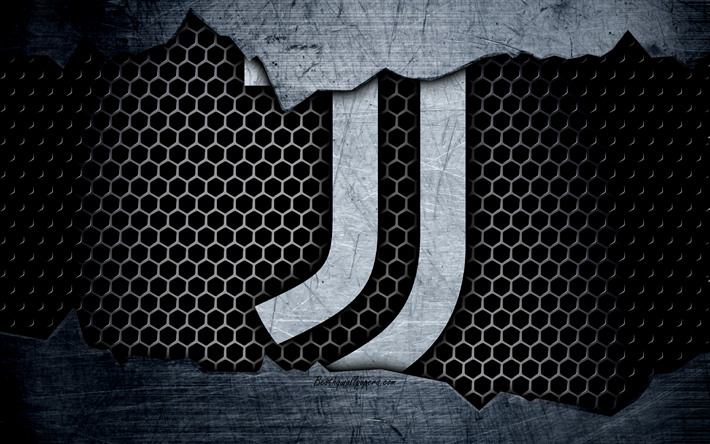 Juventus, 4k, arte, Serie A, la Juve, il calcio, il logo del club di calcio, Juventus FC, struttura del metallo
