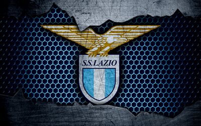 Lazio, 4k, art, Serie A, soccer, logo, football club, SS Lazio, metal texture