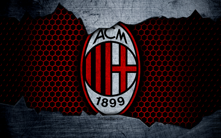 Milan, 4k, l&#39;art, la Serie A, les Rossoneri, le soccer, le logo, club de football, le Milan AC, le m&#233;tal texture