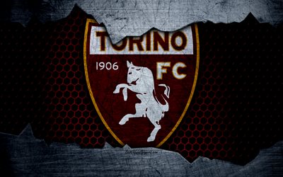 Torino, 4k, art, Serie A, soccer, logo, football club, Torino FC, metal texture