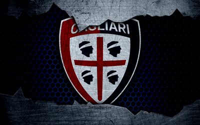 Cagliari, 4k, art, Serie A, soccer, logo, football club, Cagliari FC, metal texture