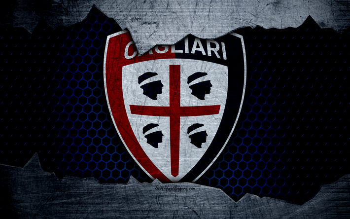 Cagliari, 4k, arte, Serie A, futebol, logo, clube de futebol, Cagliari FC, textura de metal