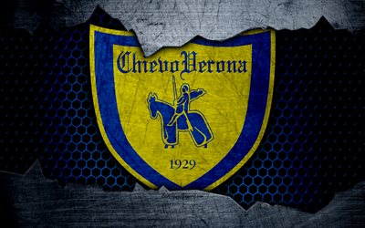 Chievo, 4k, art, Serie A, soccer, AC Chievo Verona, logo, football club, Chievo FC, metal texture