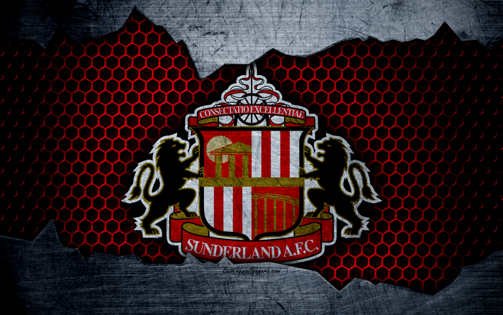 Sunderland AFC, 4k, le football, Premier League, Angleterre, embl&#232;me, Sunderland logo, club de football, de Sunderland, royaume-UNI, en m&#233;tal, texture, grunge
