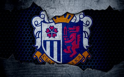 Cerezo Osaka, 4k, logo, art, J-League, soccer, football club, C-Osaka, metal texture