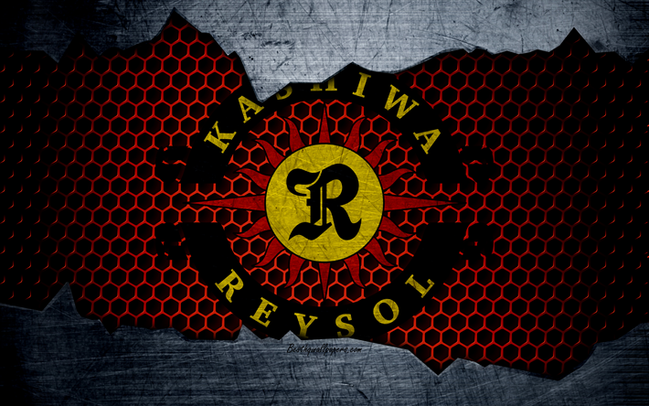 Kashiwa Reysol, 4k, le logo, l&#39;art, la J-League, le football, club de football, FC Kashiwa Reysol, m&#233;tal, texture