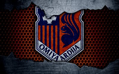 Omiya Ardija, 4k, logo, art, J-League, soccer, football club, FC Omiya Ardija, metal texture