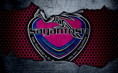 Sagan Tosu, 4k, logo, art, J-League, soccer, football club, FC Sagan Tosu, metal texture