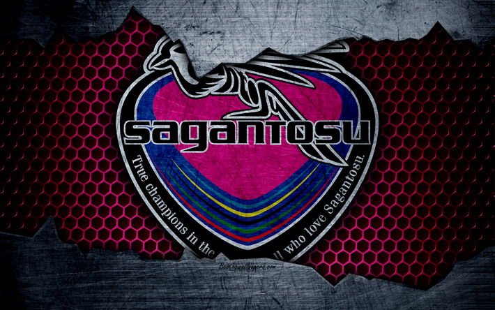 Sagan Tosu, 4k, logo, art, J-League, soccer, football club, FC Sagan Tosu, metal texture