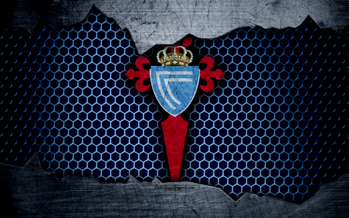 Celta Vigo, 4k, La Liga, fotboll, Celta emblem, logotyp, Vigo, Spanien, football club, metall textur, grunge