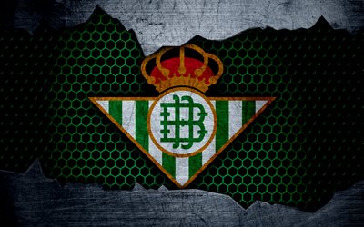 Real Betis, 4k, La Liga, football, emblem, logo, Betis, Spain, football club, metal texture, grunge