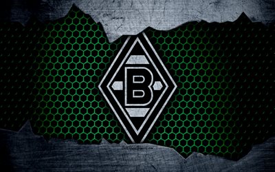 Borussia Monchengladbach, 4k, logo, Bundesliga, metal texture, soccer, Bayer Leverkusen, Borussia Monchengladbach FC, football
