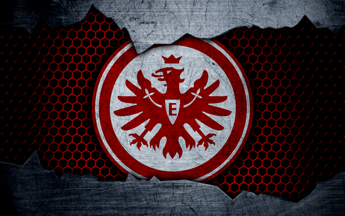 Eintracht, 4k, logotyp, Bundesliga, metall textur, fotboll, Eintracht Frankfurt