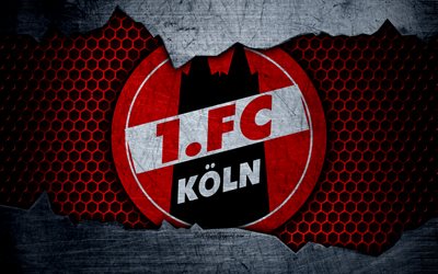 FC Koln, 4k, logo, Bundesliga, metal texture, soccer, Koln FC, football