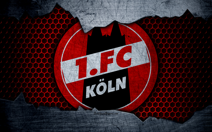 FC Koln, 4k, logotyp, Bundesliga, metall textur, fotboll