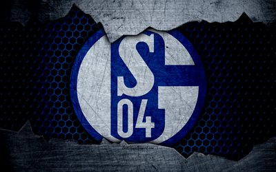 Schalke 04, 4k, logo, Bundesliga, metal texture, soccer, FC Schalke, football