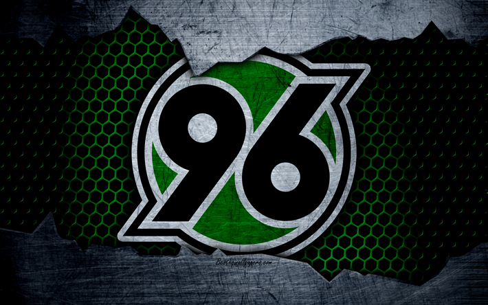 L&#39;Hannover 96, 4k, logo, Bundesliga, struttura del metallo, calcio, FC Hannover