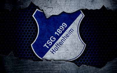 Hoffenheim, 4k, logo, Bundesliga, metal texture, soccer, TSG 1899 Hoffenheim, football