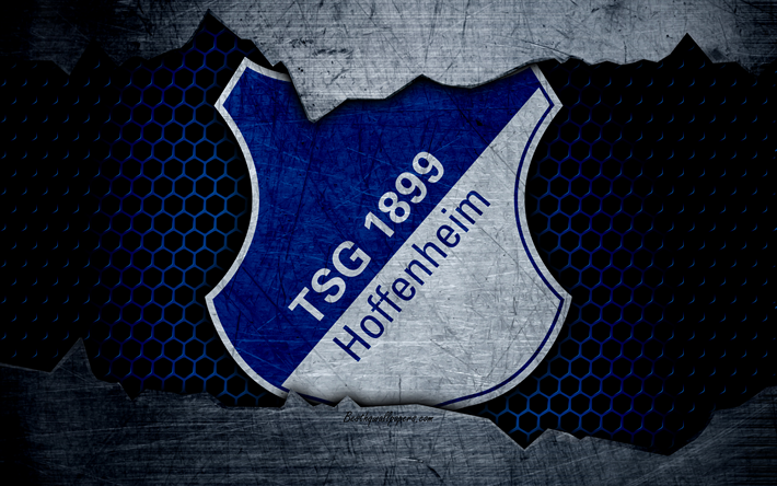 Hoffenheim, 4k, logotipo, la Bundesliga, metal, textura, soccer, TSG 1899 Hoffenheim, f&#250;tbol