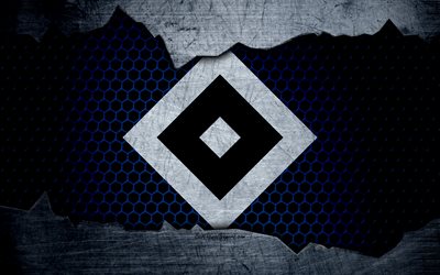 Hamburg, 4k, logo, HSV, Bundesliga, Hamburger SV, metal texture, soccer, FC Hamburg, football