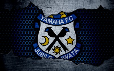 Jubilo Iwata, 4k, logo, art, J-League, soccer, football club, FC Iwata, metal texture