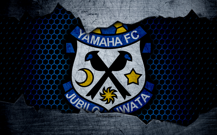 jubilo iwata, 4k -, logo -, kunst -, j-league, fussball, fu&#223;ball-club, fc iwata, metall textur